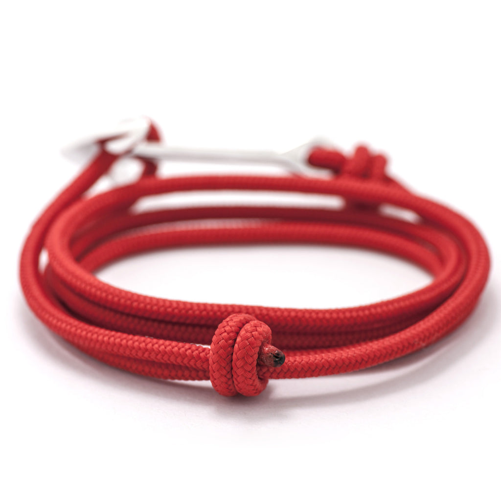 Silver Anchor On Solid Red Rope Bracelet - BIJOUONE