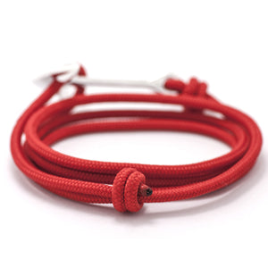 Silver Anchor On Solid Red Rope Bracelet - BIJOUONE