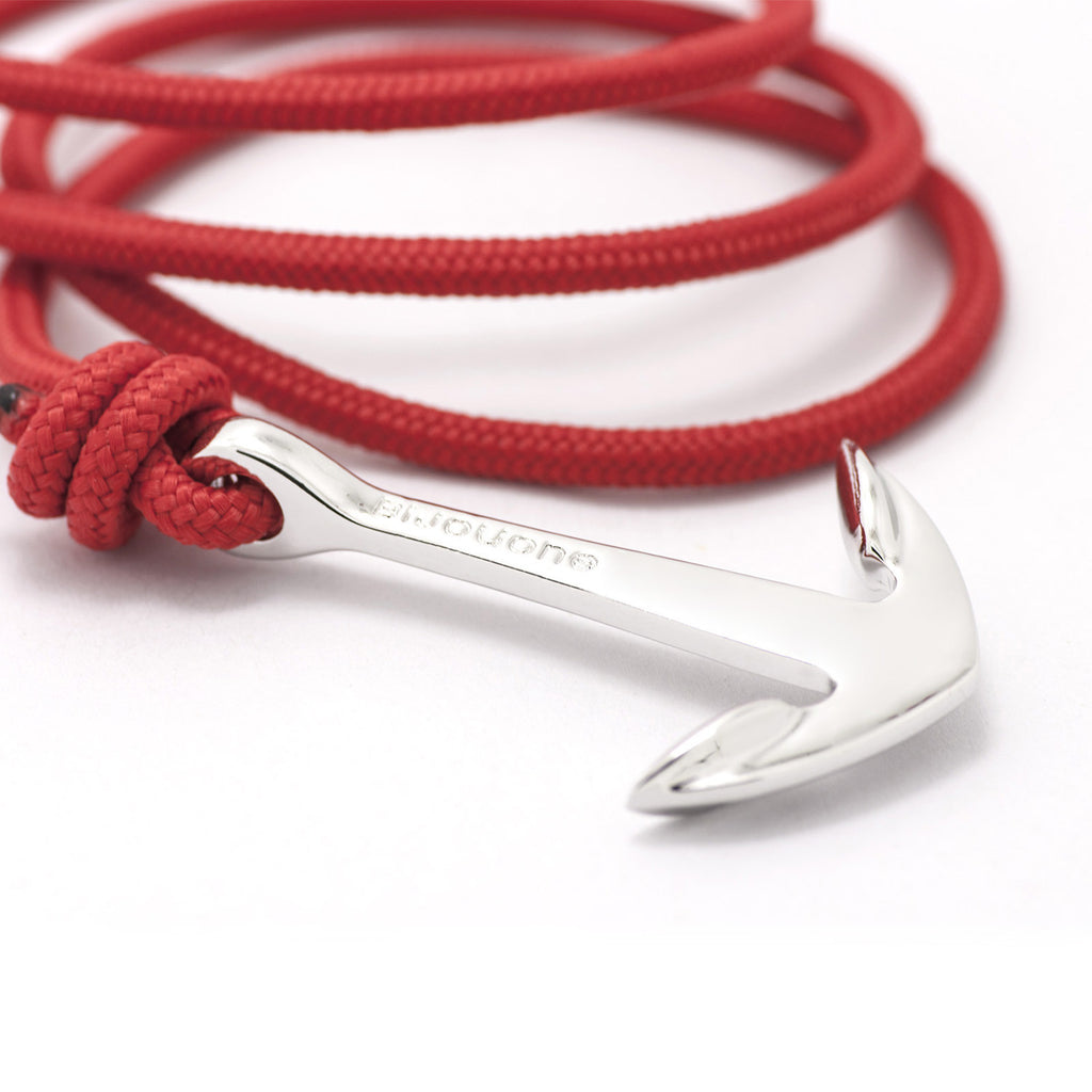 Silver Anchor On Solid Red Rope Bracelet - BIJOUONE