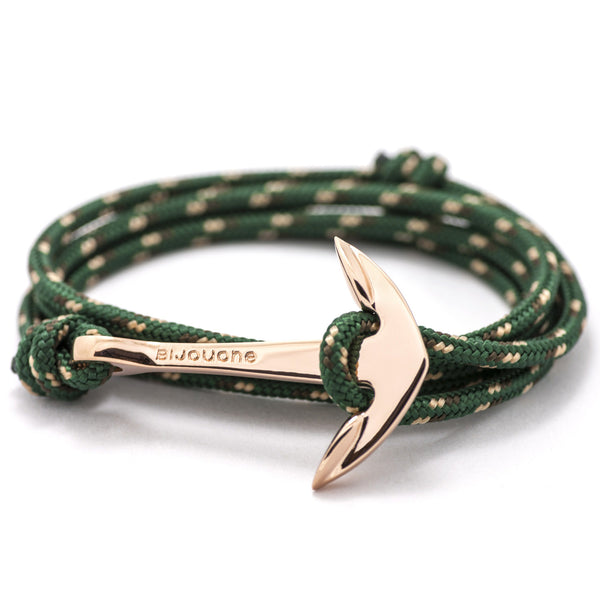 Rose Gold Anchor On Hunter Green Rope Bracelet - BIJOUONE