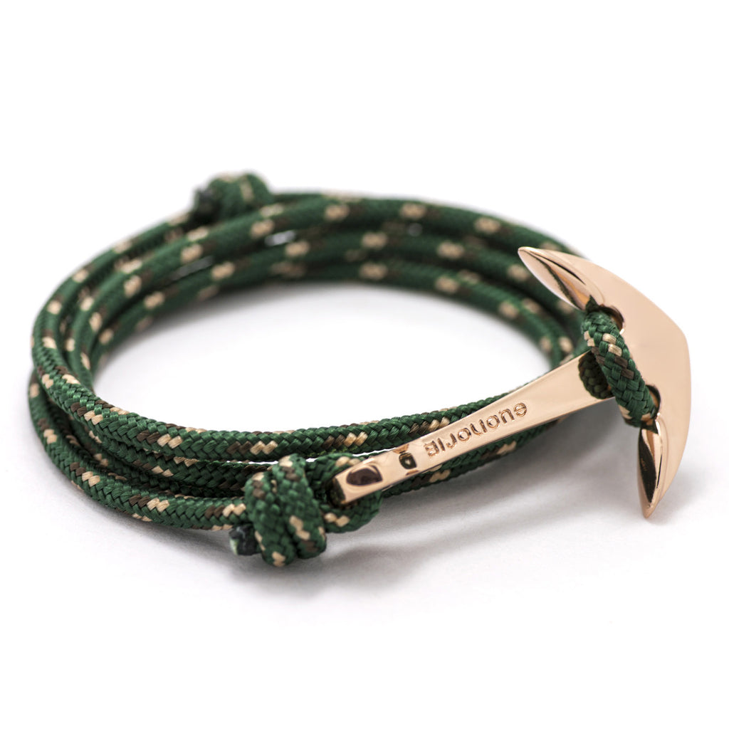 Rose Gold Anchor On Hunter Green Rope Bracelet - BIJOUONE