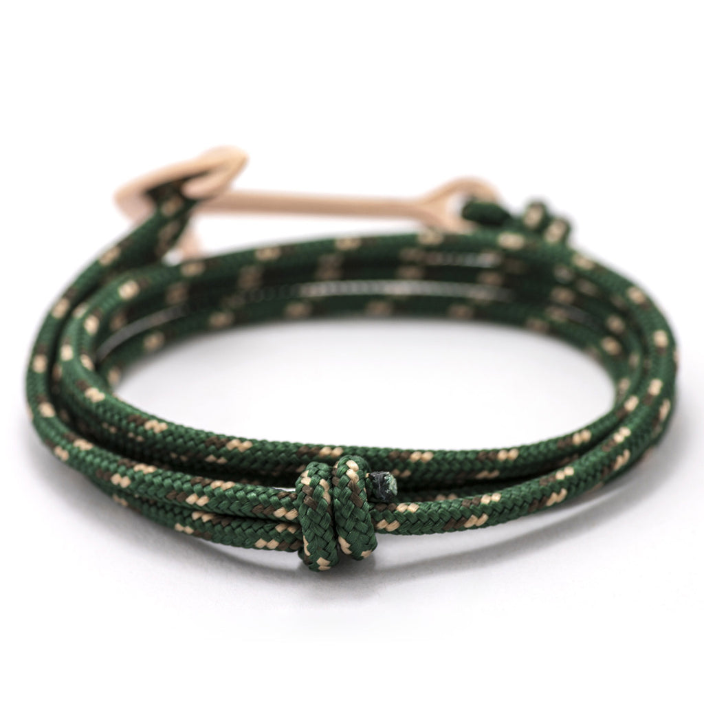 Rose Gold Anchor On Hunter Green Rope Bracelet - BIJOUONE