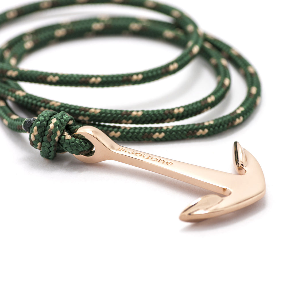 Rose Gold Anchor On Hunter Green Rope Bracelet - BIJOUONE