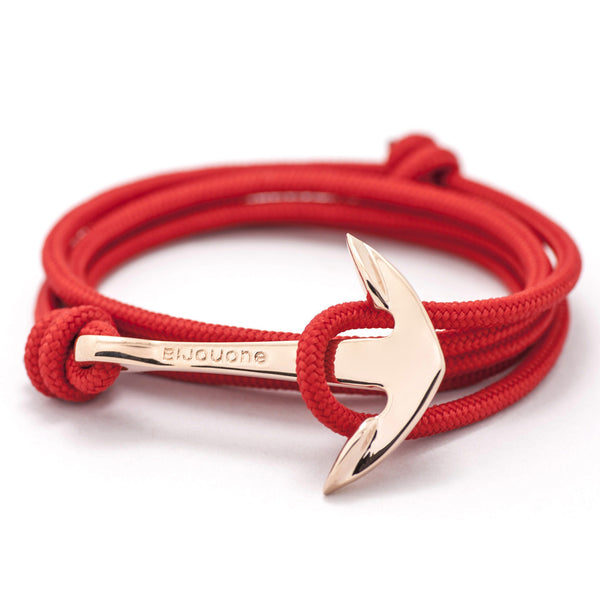 Rose Gold Anchor On Solid Red Rope Bracelet - BIJOUONE