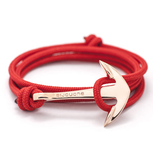 Rose Gold Anchor On Solid Red Rope Bracelet - BIJOUONE