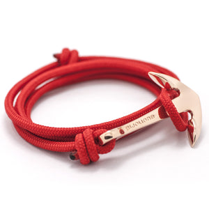 Rose Gold Anchor On Solid Red Rope Bracelet - BIJOUONE