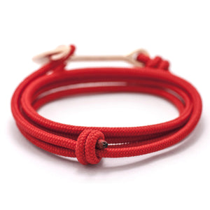 Rose Gold Anchor On Solid Red Rope Bracelet - BIJOUONE