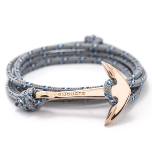 Rose Gold Anchor On Gray & Blue Rope Bracelet - BIJOUONE