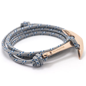 Rose Gold Anchor On Gray & Blue Rope Bracelet - BIJOUONE