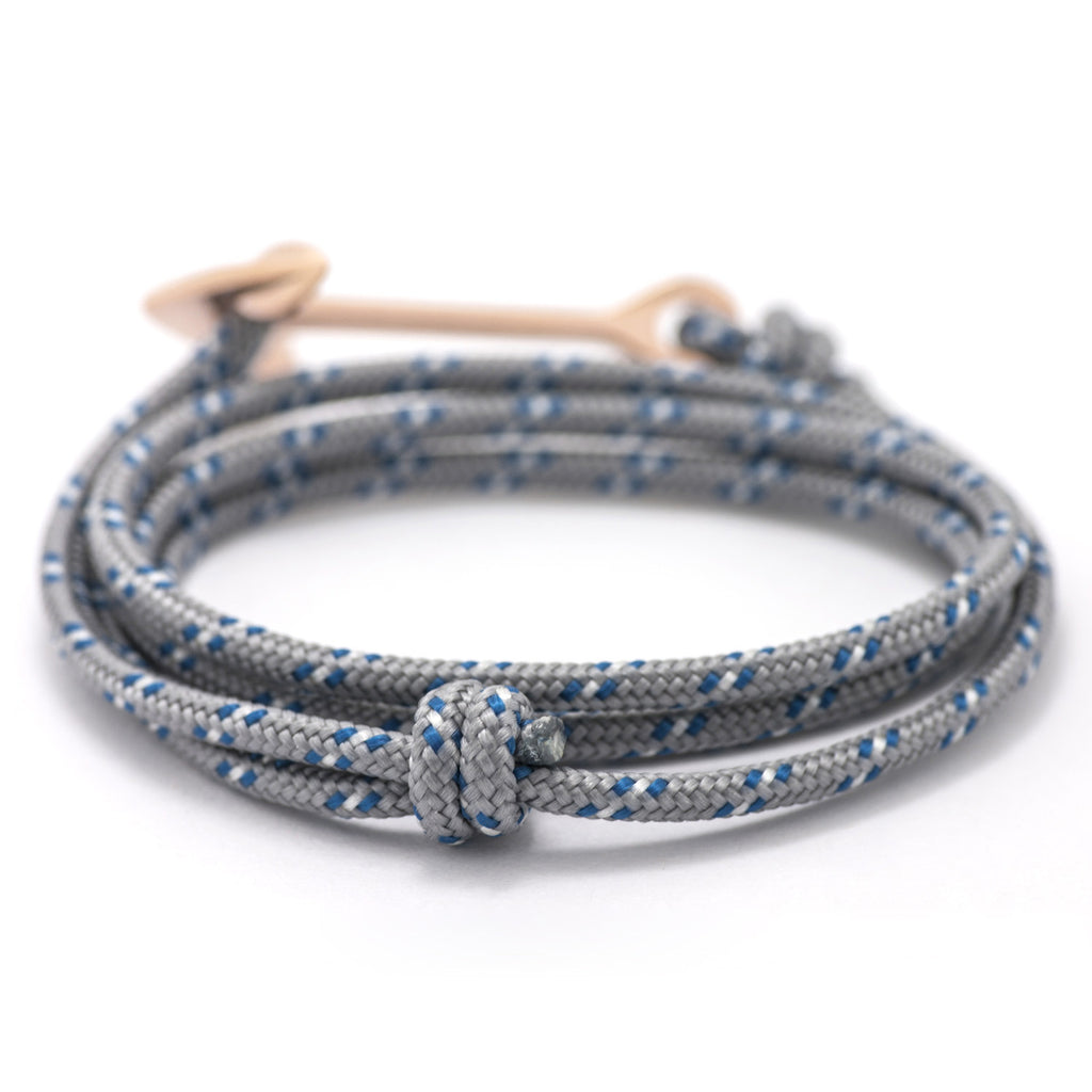 Rose Gold Anchor On Gray & Blue Rope Bracelet - BIJOUONE