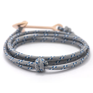 Rose Gold Anchor On Gray & Blue Rope Bracelet - BIJOUONE