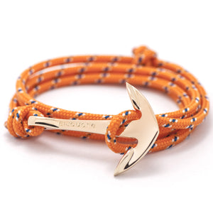 Rose Gold Anchor On Orange Rope Bracelet - BIJOUONE