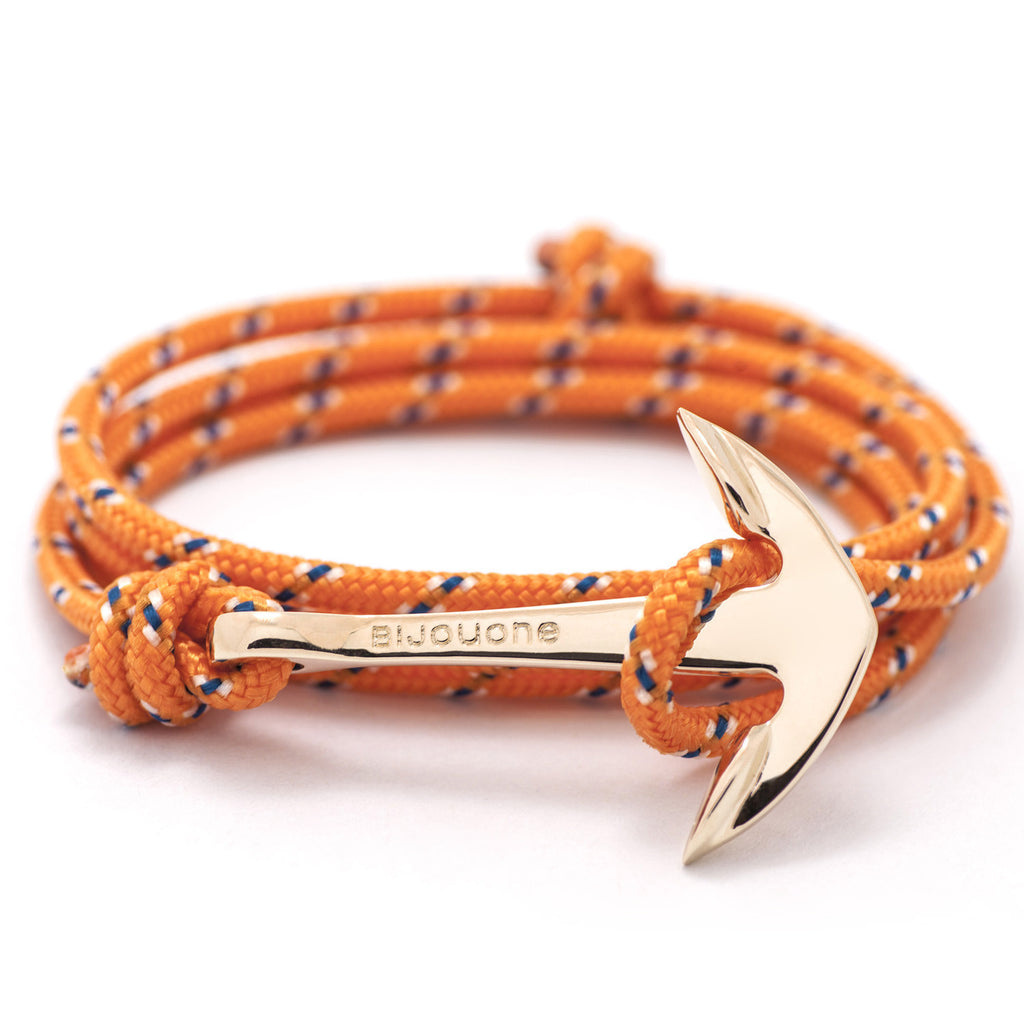 Rose Gold Anchor On Orange Rope Bracelet - BIJOUONE
