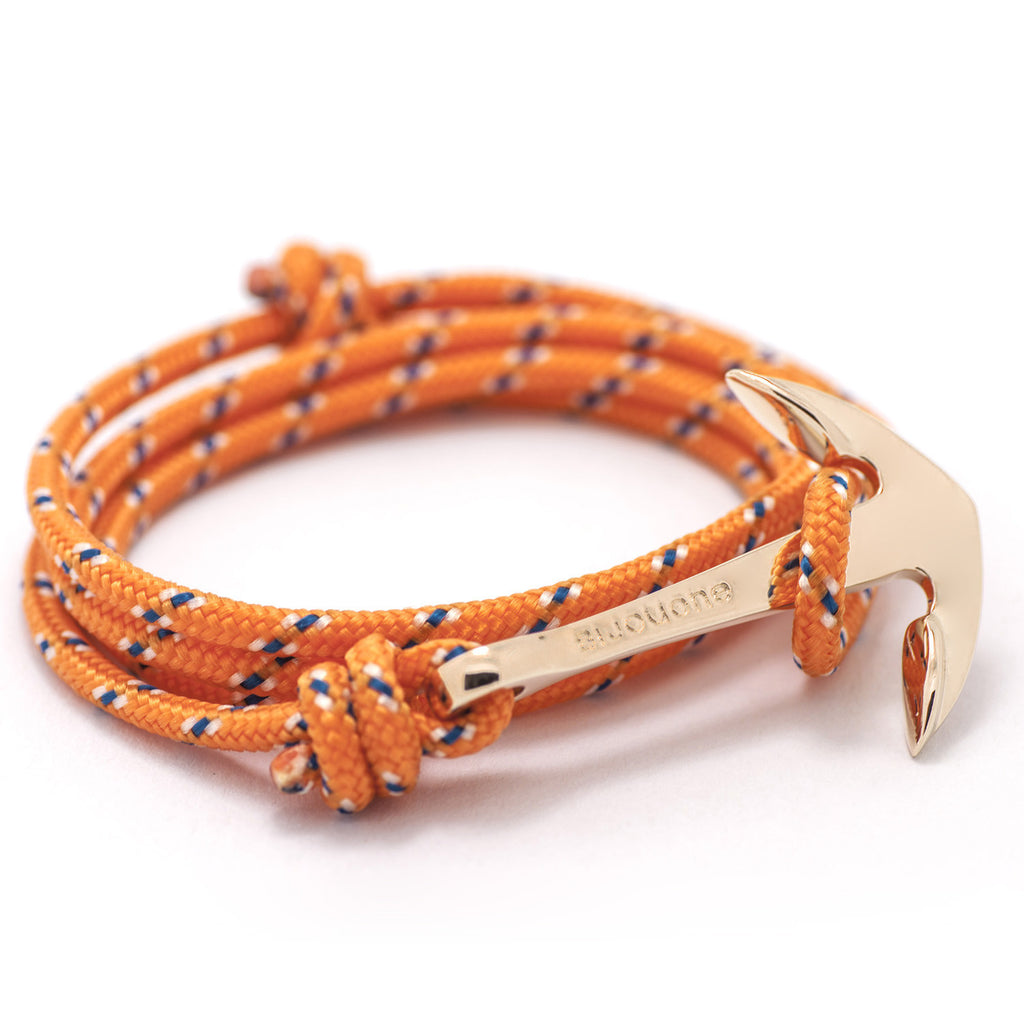Rose Gold Anchor On Orange Rope Bracelet - BIJOUONE