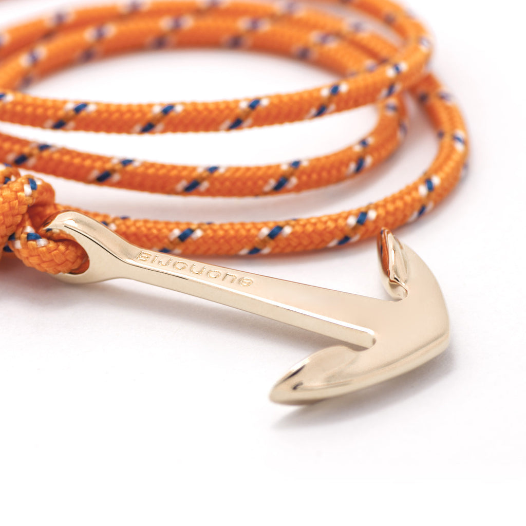 Rose Gold Anchor On Orange Rope Bracelet - BIJOUONE