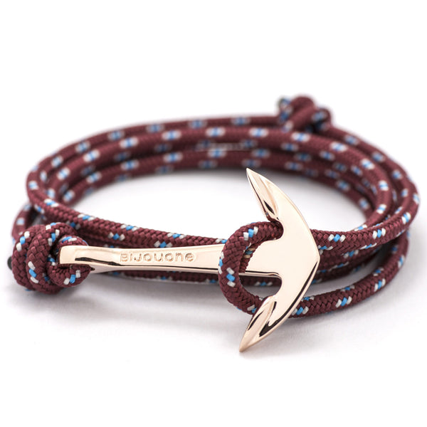 Rose Gold Anchor On Burgundy Rope Bracelet - BIJOUONE