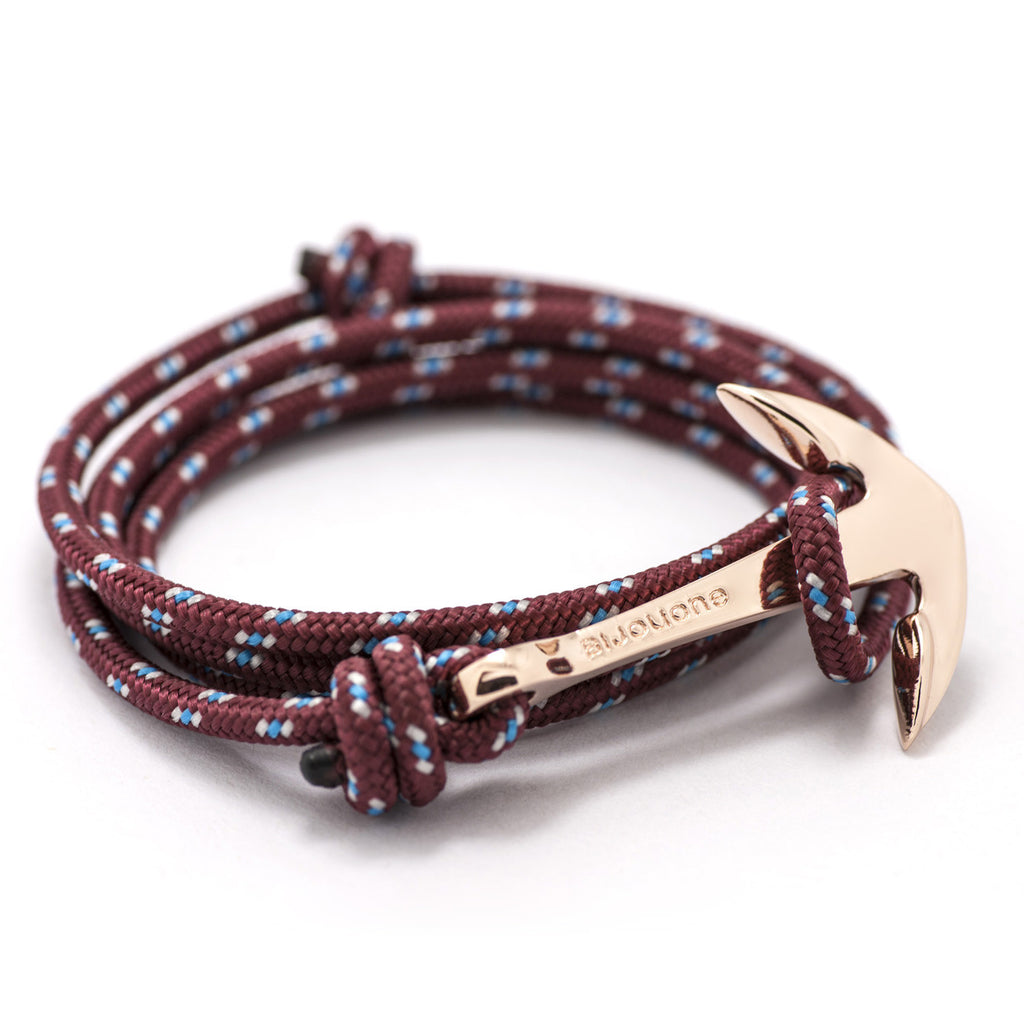Rose Gold Anchor On Burgundy Rope Bracelet - BIJOUONE