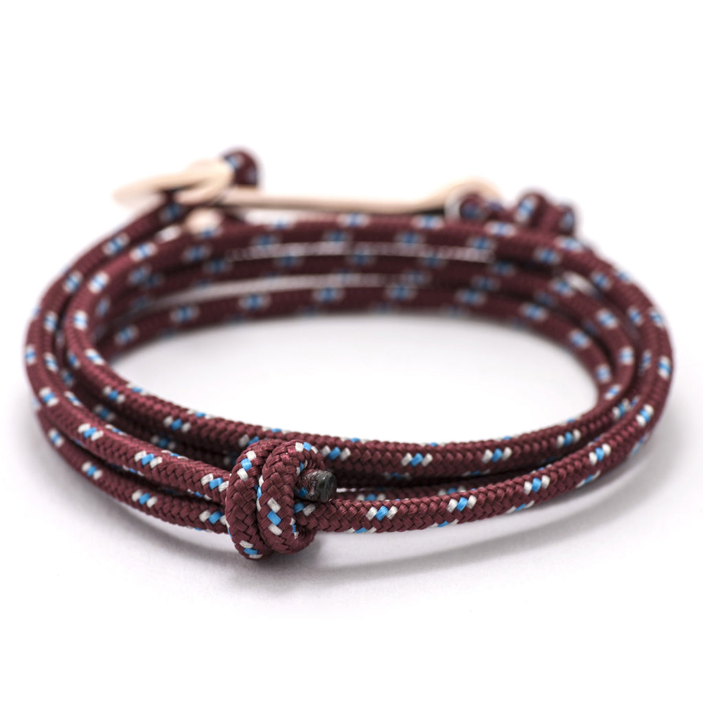 Rose Gold Anchor On Burgundy Rope Bracelet - BIJOUONE