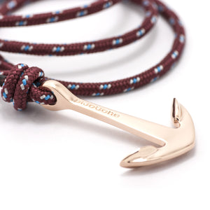 Rose Gold Anchor On Burgundy Rope Bracelet - BIJOUONE