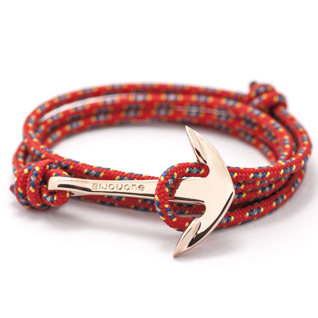 Rose Gold Anchor On Red & Blue Rope Bracelet - BIJOUONE