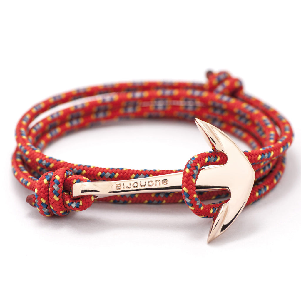 Rose Gold Anchor On Red & Blue Rope Bracelet - BIJOUONE