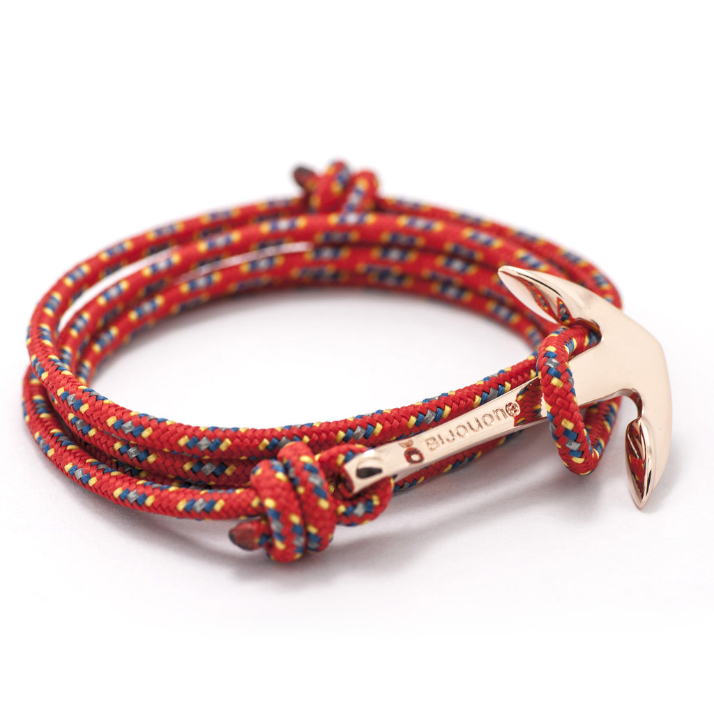 Rose Gold Anchor On Red & Blue Rope Bracelet - BIJOUONE