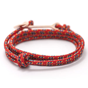 Rose Gold Anchor On Red & Blue Rope Bracelet - BIJOUONE