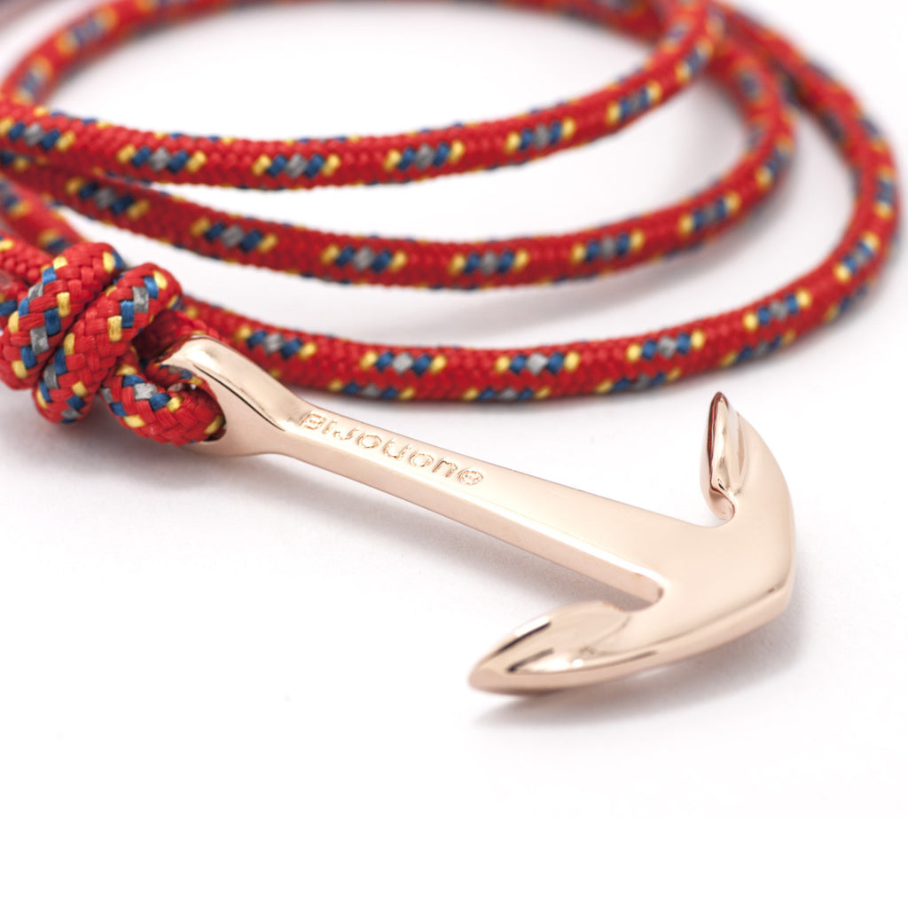 Rose Gold Anchor On Red & Blue Rope Bracelet - BIJOUONE