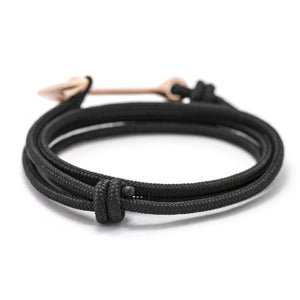 Rose Gold Anchor On Solid Black Rope Bracelet - BIJOUONE