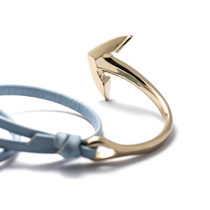 Gold Anchor Half-cuff On Baby Blue Leather Bracelet - BIJOUONE