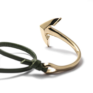 Gold Anchor Half-cuff On Hunter Green Leather Bracelet - BIJOUONE