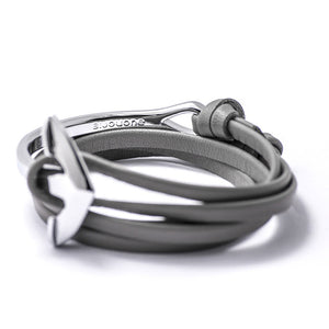 Silver Anchor Half-cuff On Gray Leather Bracelet - BIJOUONE