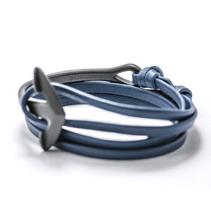 Matte Black Anchor Half-cuff On Blue Leather Bracelet - BIJOUONE