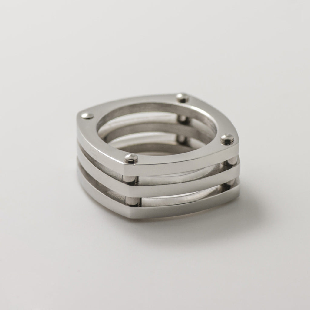 Tritone 3 Silver Band Square Pave Statement Ring - BIJOUONE