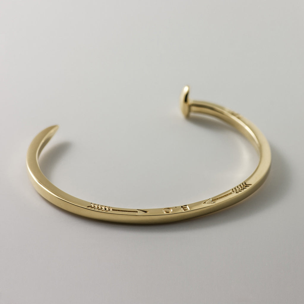 Skinny Railroad Spike Cuff Bracelet, Gold - BIJOUONE