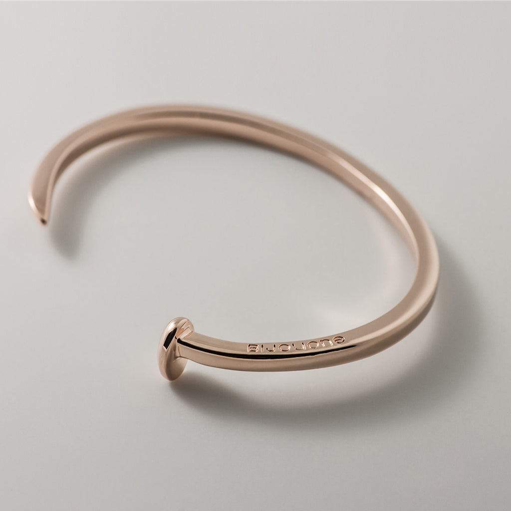 Skinny Railroad Spike Cuff Bracelet, Rose Gold - BIJOUONE