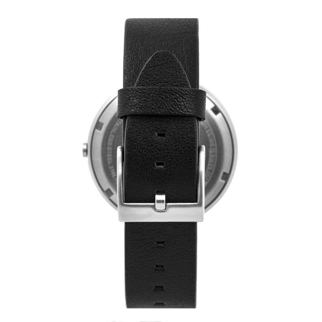 B202 Silver/White Calendar Watch On Black Leather - BIJOUONE