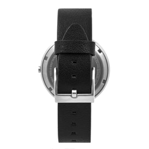 B202 Silver/White Calendar Watch On Black Leather - BIJOUONE